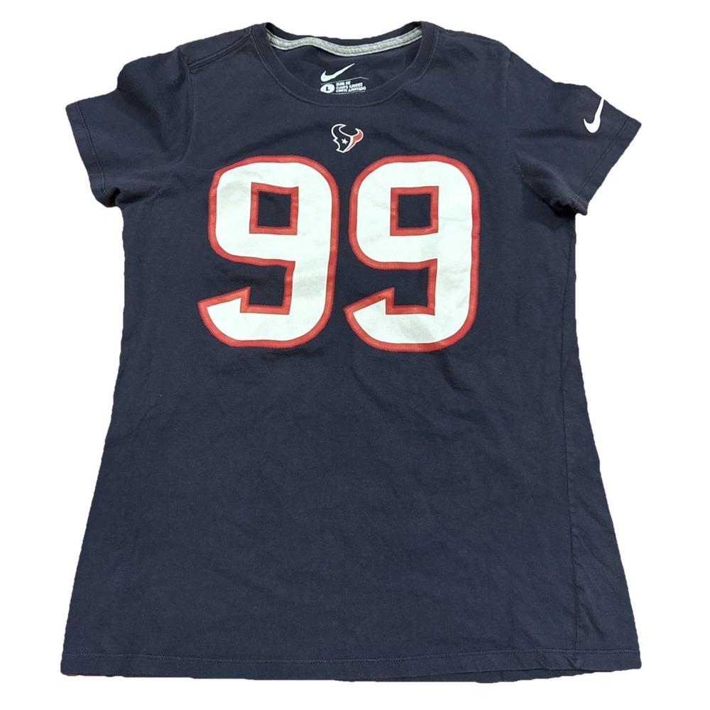 HOUSTON TEXANS 99 WATT Nike Navy Blue T Shirt Women Sz Large Slim Fit